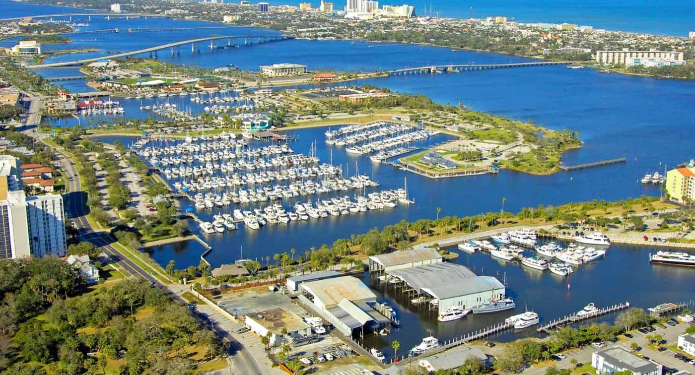 Aerial view of Halifax Harbor Marina in Daytona Beach on the Intracoastal Waterway
